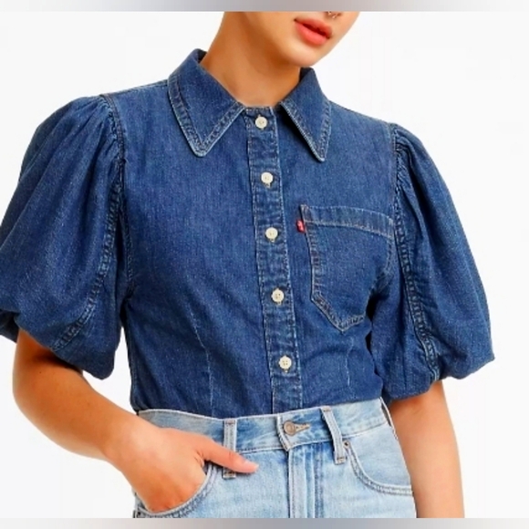 Levi's Roxy Puff Sleeve Denim Shirt Size Small #New - Picture 1 of 11